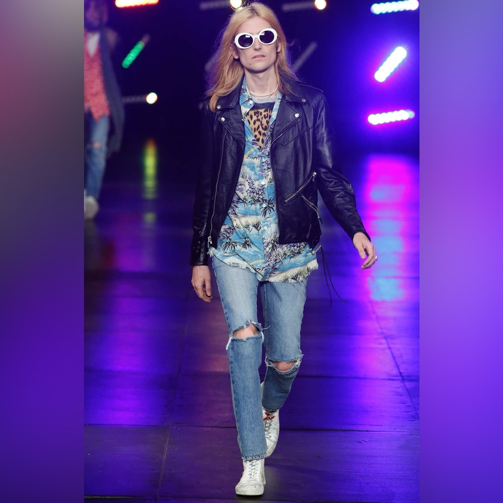 SOLD Saint Laurent SS16 raw hem long sleeve Hawaiian button down shirt 37 14 1/2